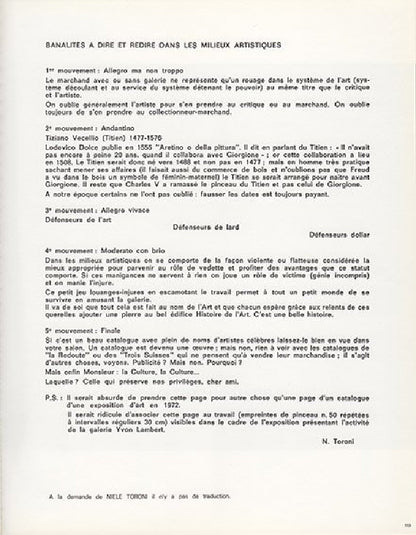Yvon Lambert Actualité d'un bilan Paris 1972