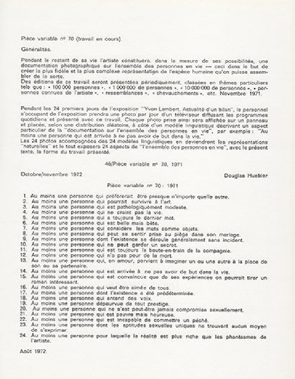 Yvon Lambert Actualité d'un bilan Paris 1972