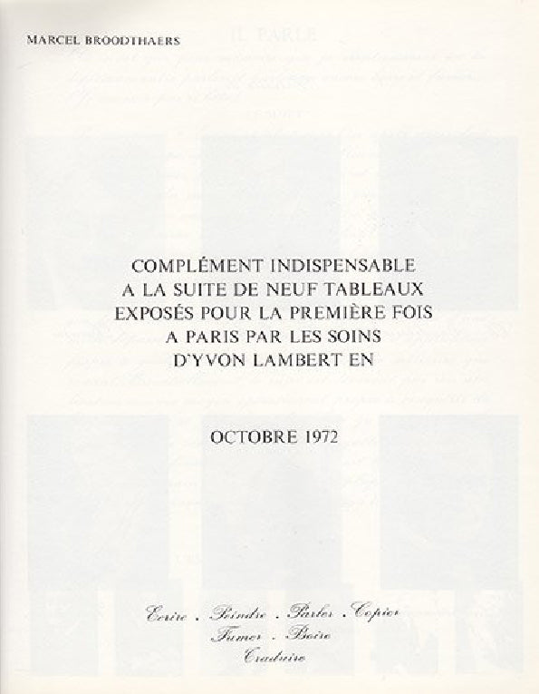 Yvon Lambert Actualité d'un bilan Paris 1972