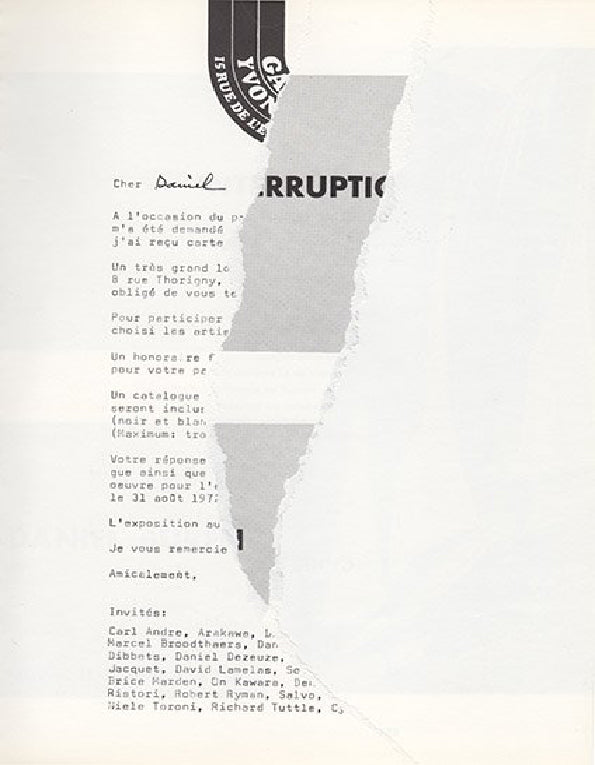 Yvon Lambert Actualité d'un bilan Paris 1972