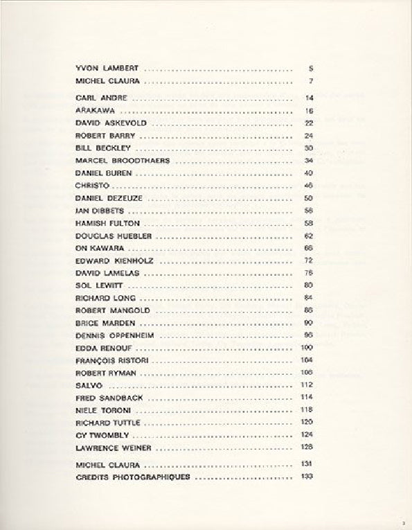 Yvon Lambert Actualité d'un bilan Paris 1972