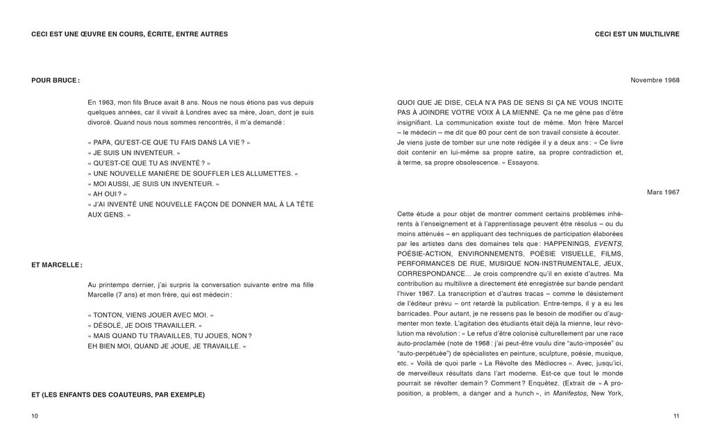 Robert Filliou - Enseigner et apprendre, arts vivants par Robert Filliou et le lecteur, s'il le désire avec la participation de John Cage, Benjamin Patterson, Allan Kaprow, Marcelle Filliou, Vera, Bjössi, Karl Rot, Dorothy Iannone, Diter Rot, Joseph Beuys