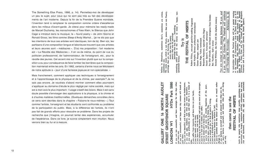 Robert Filliou - Enseigner et apprendre, arts vivants par Robert Filliou et le lecteur, s'il le désire avec la participation de John Cage, Benjamin Patterson, Allan Kaprow, Marcelle Filliou, Vera, Bjössi, Karl Rot, Dorothy Iannone, Diter Rot, Joseph Beuys