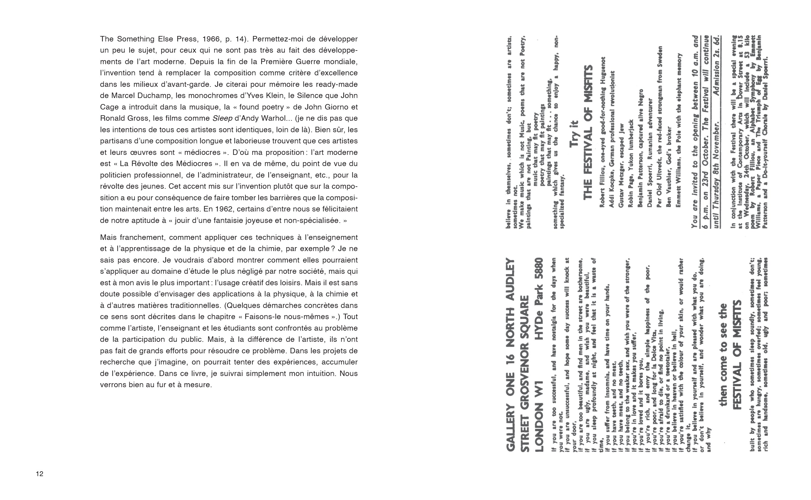 Robert Filliou - Enseigner et apprendre, arts vivants par Robert Filliou et le lecteur, s'il le désire avec la participation de John Cage, Benjamin Patterson, Allan Kaprow, Marcelle Filliou, Vera, Bjössi, Karl Rot, Dorothy Iannone, Diter Rot, Joseph Beuys