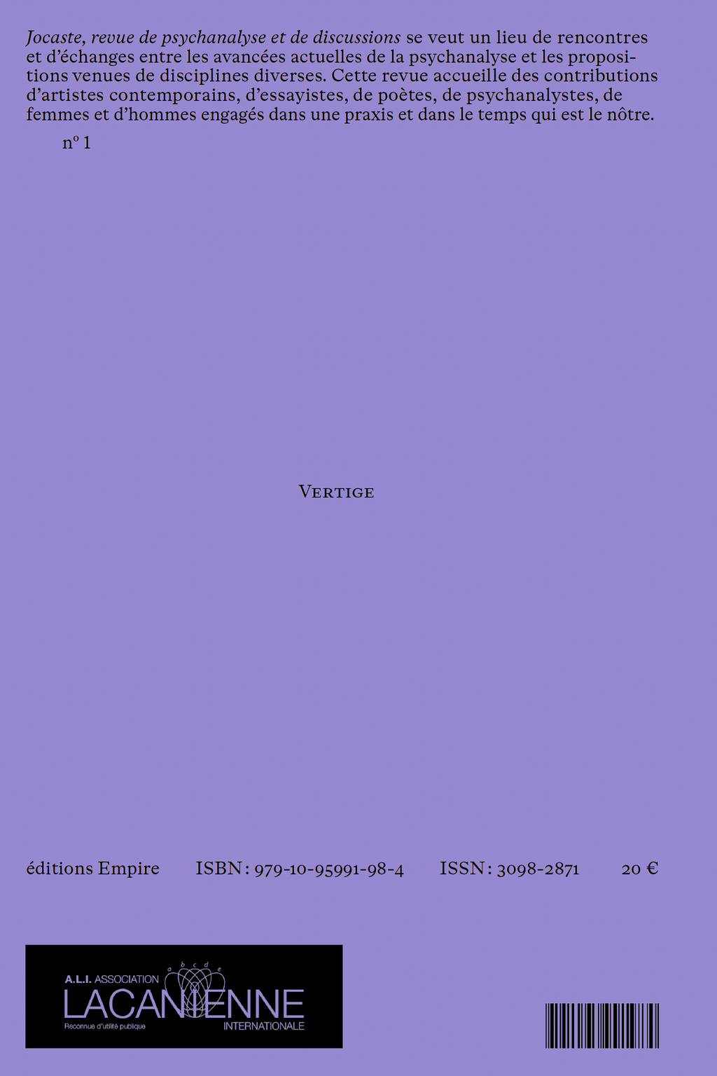 Jocaste - N°1 Revue de psychanalyse et de discussions