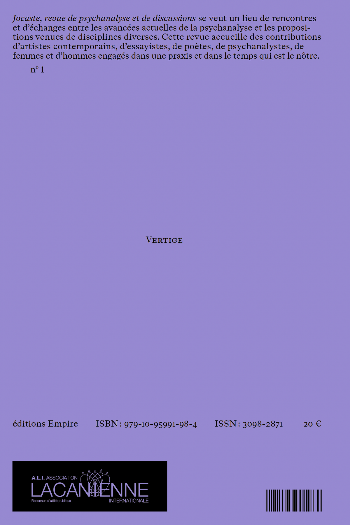 Jocaste - N°1 Revue de psychanalyse et de discussions