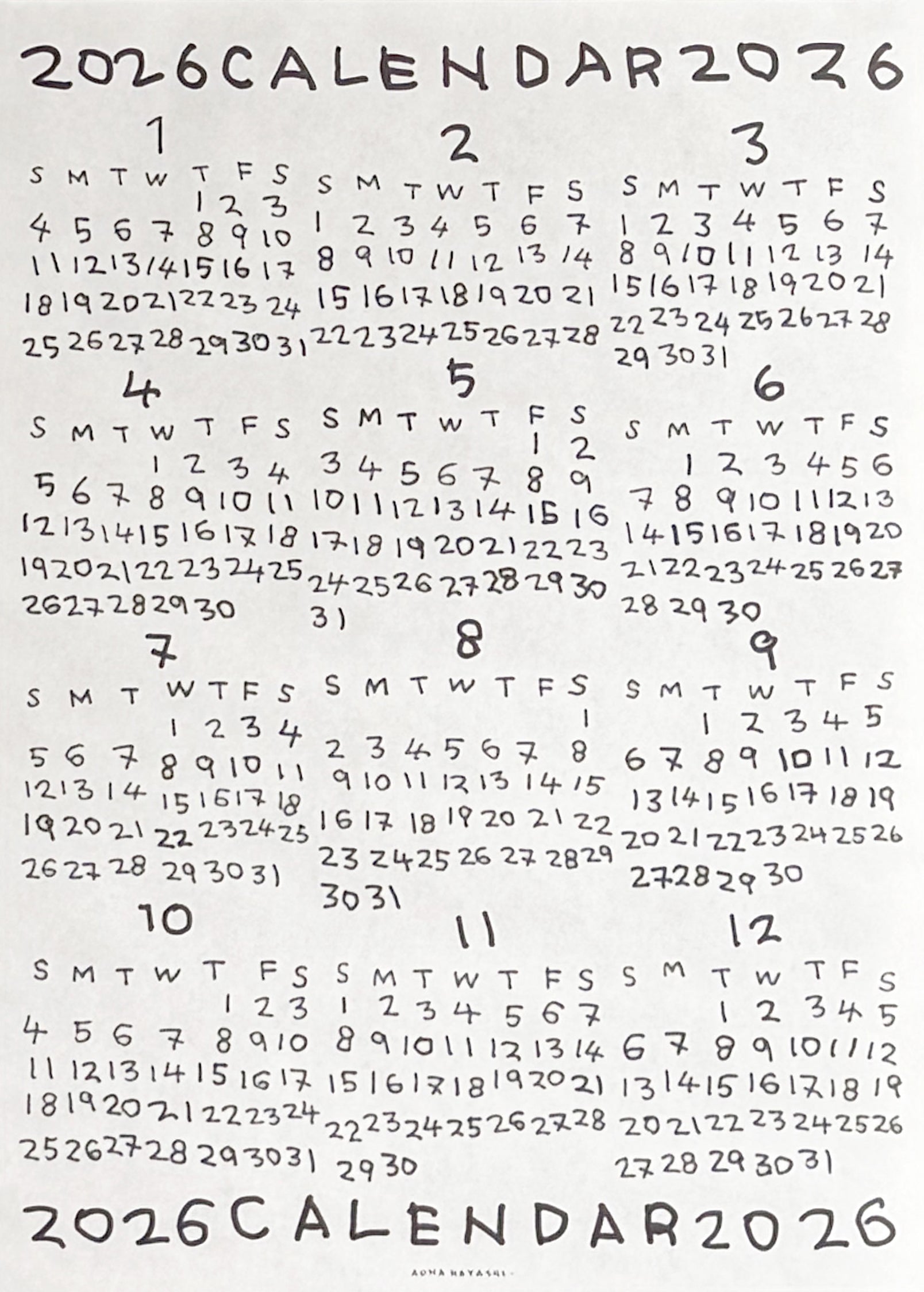 Aona Hayashi - Calendrier 2026 Poster