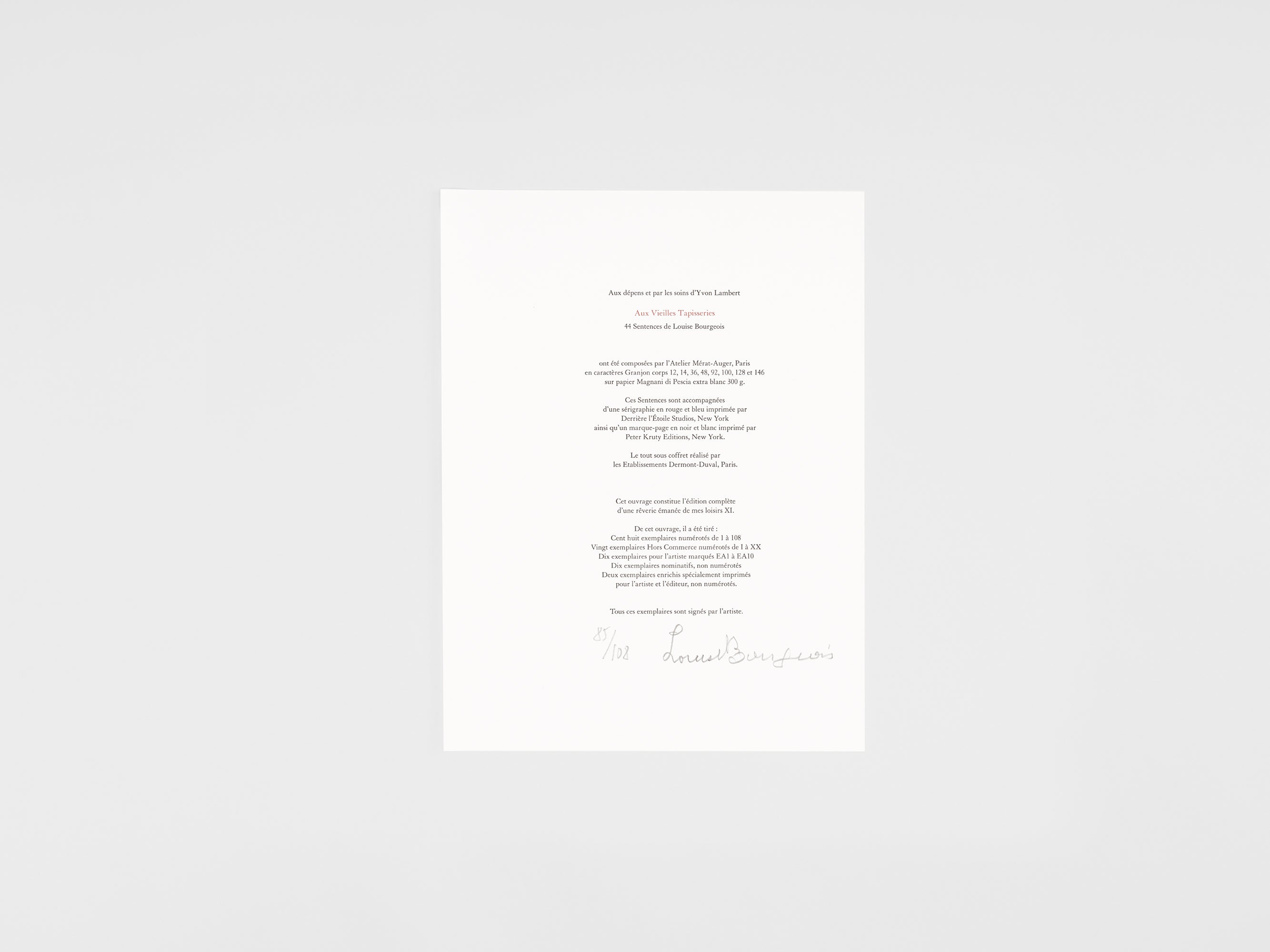 Louise Bourgeois - Aux Vieilles Tapisseries