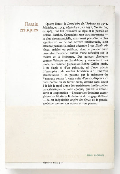 Roland Barthes - Essais critiques